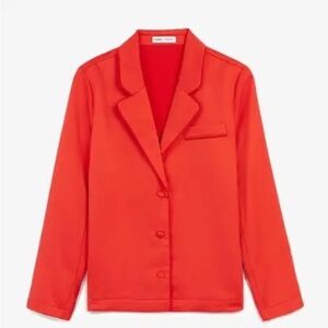 EXPRESS X Ladygang Pajama Style Silky Red Button Up Top